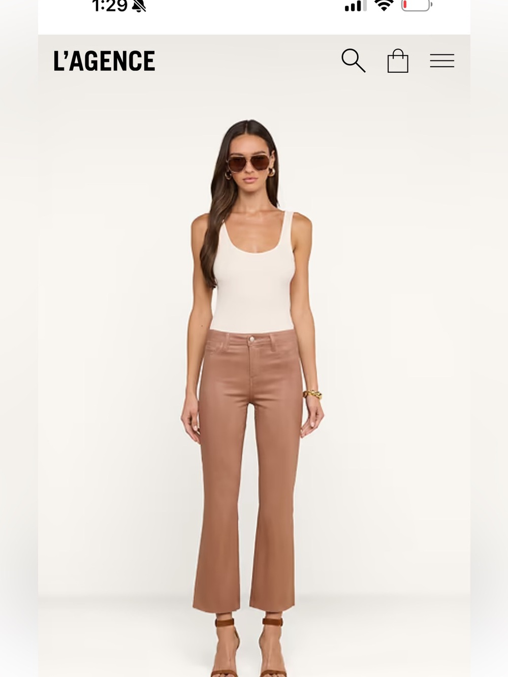L’AGENCE Kendra Coated Cropped Flare Jeans Hazelnut Brown Size 26